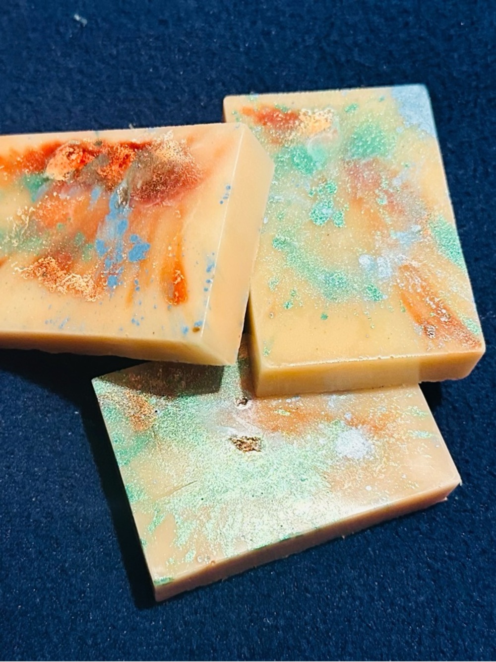 Handmade Swirled Artisan Soap Bars - Peach with Teal & Copper Accents